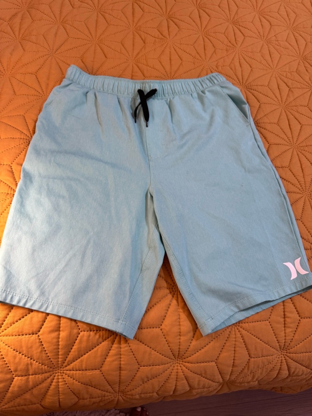 Hurley Light Blue Kids Athletic Shorts with Black Drawstring